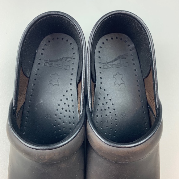 🎉SOLD🎉Dansko Size 38 Leather Black Brown Clogs - Picture 6 of 8